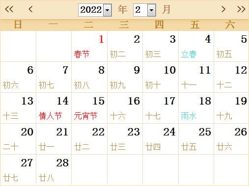 2022年2月是农历几月